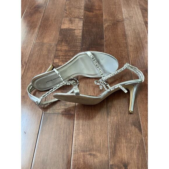 VTG Y2K Valerie Stevens Womens Bling Silver Evening Heels Size 7 - Picture 5 of 8